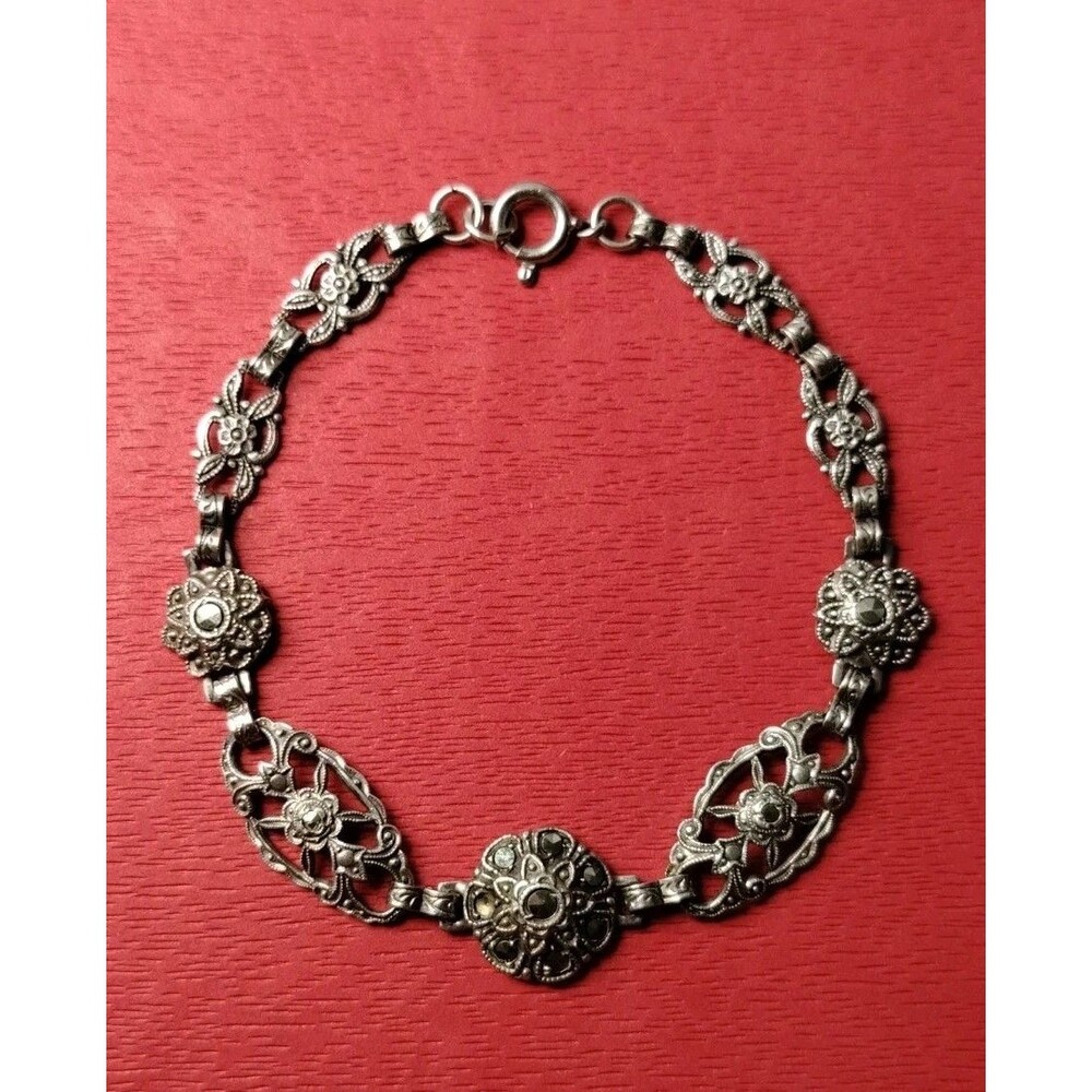 VTG Germany ART DECO Marcasite Sterling Silver Bracelet 7.5" Beautiful Detailing